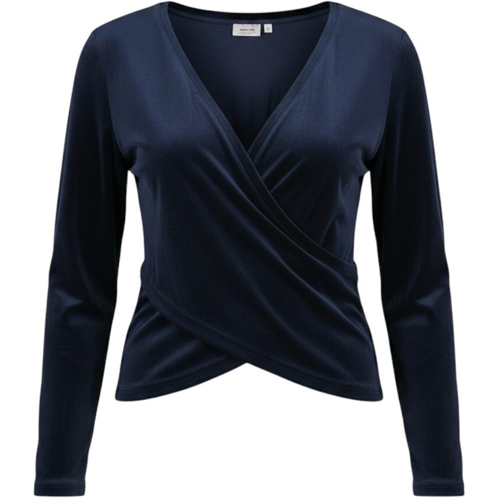 Womens  Laundry Shelli Segal Navy Velvet V-Neck Tulip Hem Thumbholes Size XL
